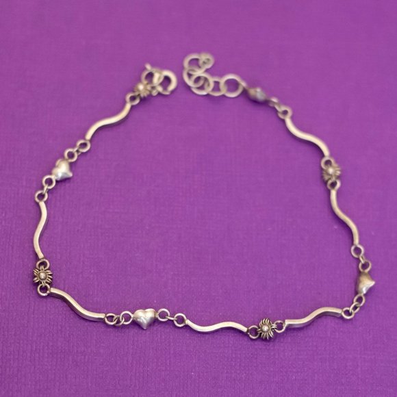 9 1/2, Vintage Dainty Heart Links Sterling Silver Bracelet - Q31 - Picture 1 of 3